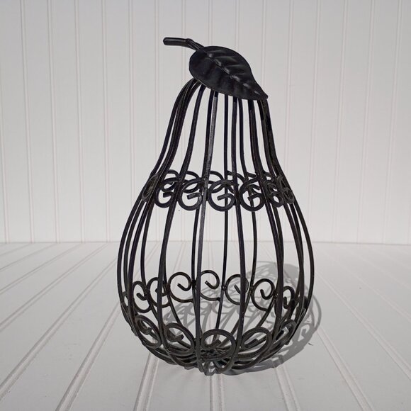 Black Metal Wire Caged Pear Farmhouse French Country Kitchen Decor 10.5 inch Vtg - Picture 9 of 10